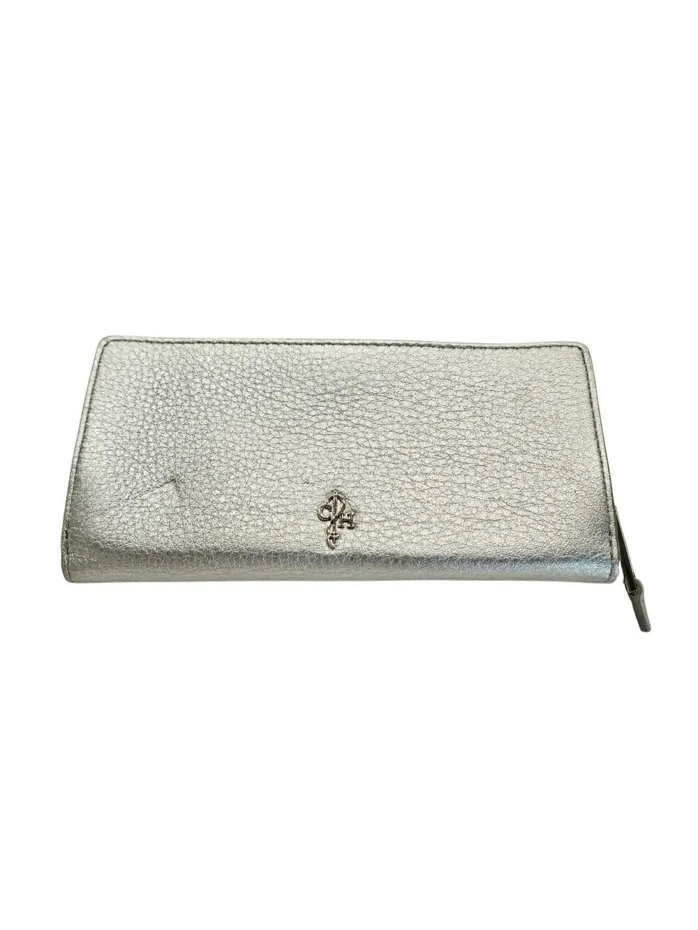 Cole Haan White Gold Pebbled Leather Slim Zip Wallet NWT